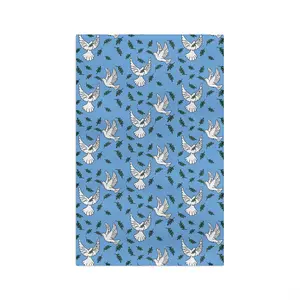 Slightly Subtle White Dove Pattern Microfiber Tea Towel | Blue Olive Branch Sprigs