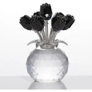 Black Rose Flower Crystal Figurine with Vase, Bouquet Flowers Gifts for Wife Girlfriend Women - Fake Black Roses Halloween Gothic Decor