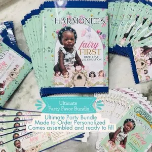 Fairy First Custom Birthday Party Favor Chip Bag Wrappers | Personalized Snack Labels Made to Order