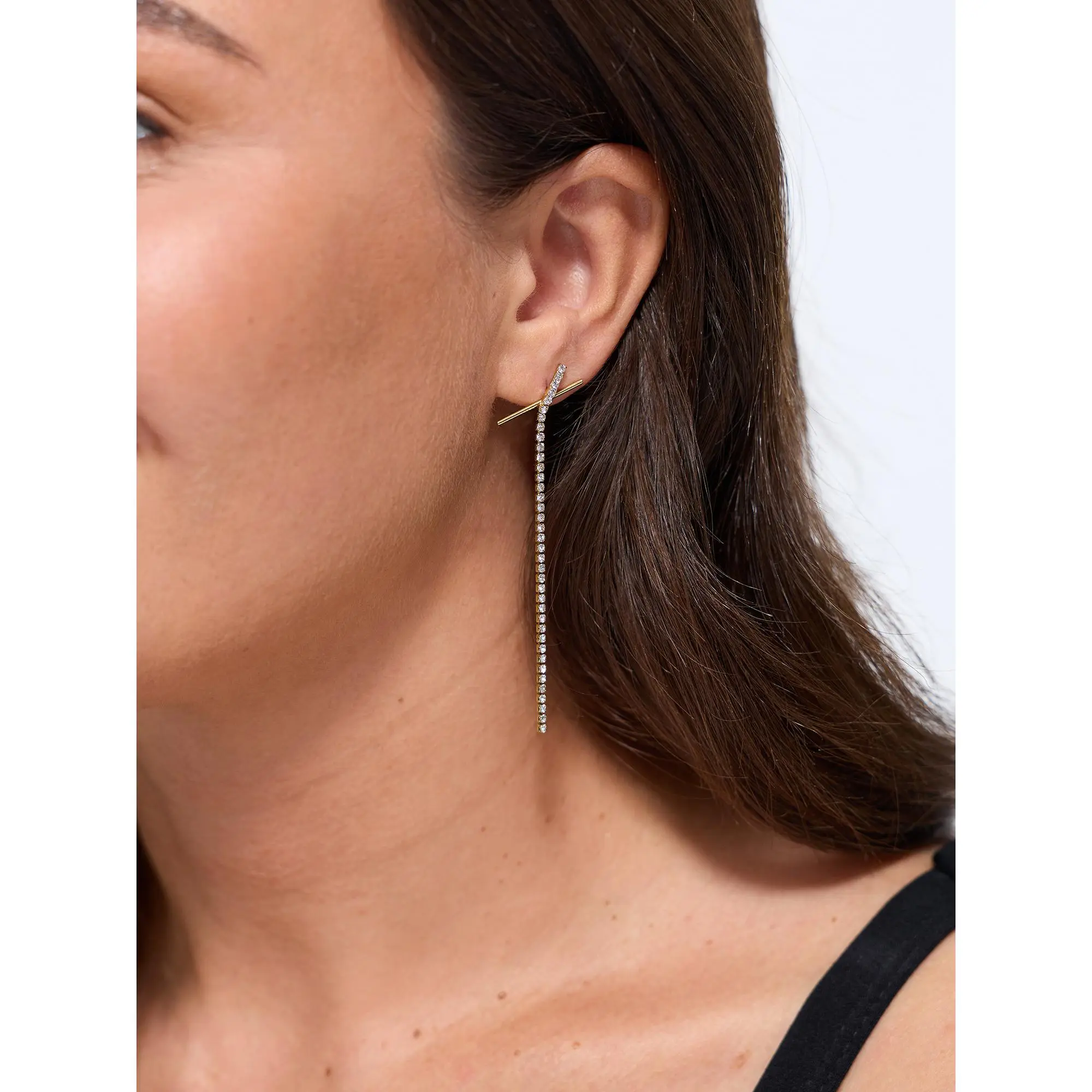 BloomChic Cross Bar Full‑Pave Rhinestone Linear Tassel Earrings