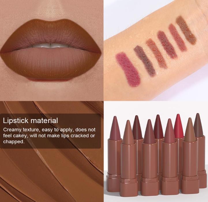 3Pcs Warm Brown Maroon Dark Wine Red Gradient Matte Lipstick Lip Liner Crayon Combo Pencil Set for Women Long Lasting, Cream Lip Liner and Lipstick Combo Makeup，Flawless Gradual Ombre Effect