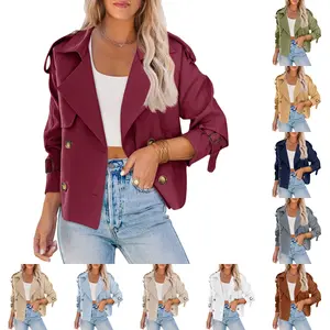 LAICIGO Women Crop Double Breasted Trench Coat Raglan Sleeve Work Office Cropped Jacket With Pockets
