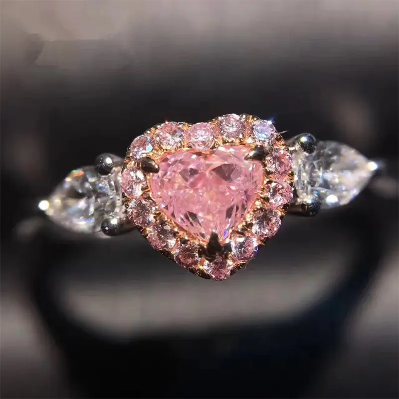 Sparkling Heart-Cut Pink CZ Ring |   Elegant Halo & Marquise Accents
