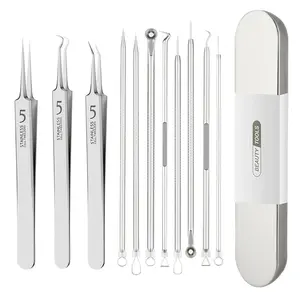 Professional Zit Removal Kit Stainless Steel Pimple Popper Set with Case for Acne Blackheads & Whiteheads Facial Derma Roller Men Ice Roller Face Soothing Skin Tag Corrector Pore Remover Storage