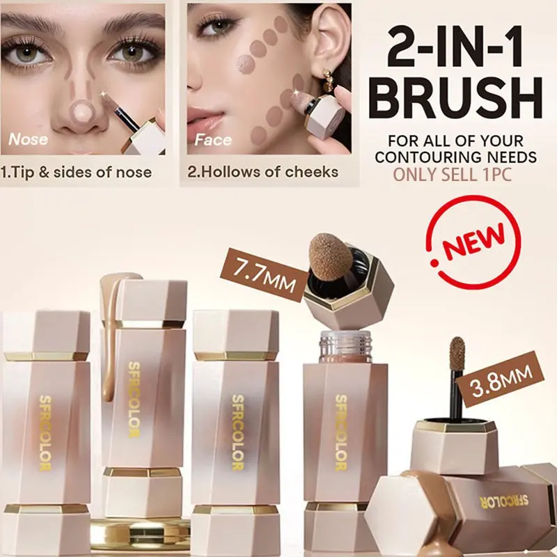 1pc Liquid Contour Stick, Creamy Contouring, Beautiful Color, Lightweight Natural Finish, Long-Lasting Face Sculpture, Dual Head Highlight & Conceal, Makeup Contour, Facial Contouring Makeup