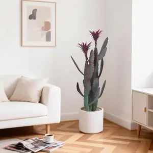 Artificial Cactus Plant, Faux Desert Cacti Potted Plant with Planter, Realistic Texture Tall Fake Plant for Home Office Living Room Decor,Purple