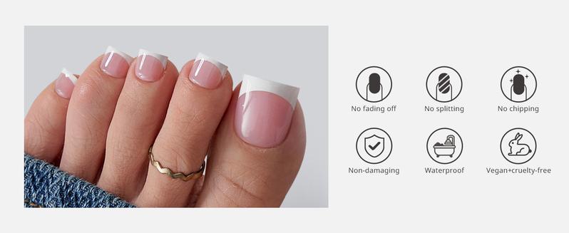 BTArtbox Press On Toenails - Lamp-Curable Real Square Toe Nail Press Ons with Glue for Women, Semi-Transparent French Tip Fake Toe Nail Tips in 15 Sizes - 30 Toenails Kit, Ma'am Acrylic Gel System