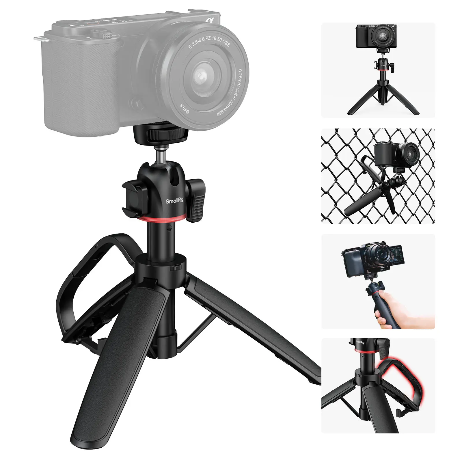 SmallRig Small Camera Tripod Selfie Stick, Extendable 8"-15" Mini Handheld Carabiner Tripod with Mantis Hook, 360° Ball Head, Cold Shoe Mount, 1/4"-20 Screw for DSLR, Adapter for DJI Pocket3/4, for GoPro vlogkit- 5285B
