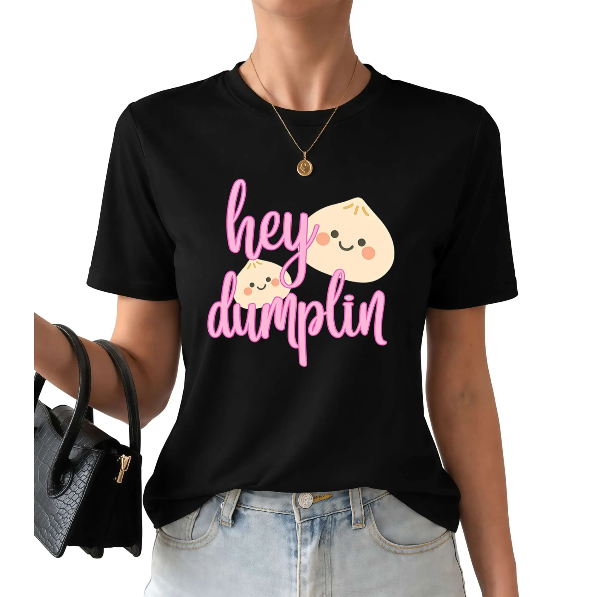Hey Dumpling Print T-Shirt Short Sleeve Round Neck Casual Top Suitable for Spring Summer Women'S Clothing Same Style for Men And Women 2026 Summer Short-Sleeved Printed T-Shirt