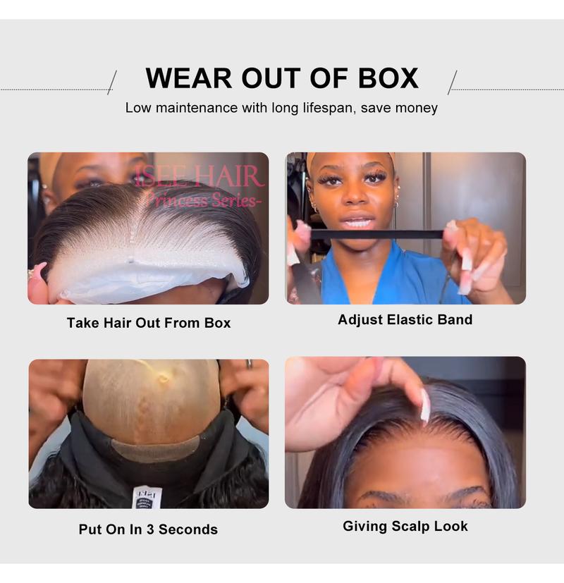 ISEE Wear Go Straight Highlight Brown Glueless 4*6 Lace Closure Wigs Beginner Friendly Medium Cap Size, Unisex, Easy to Wear & Remove#TikTokShopHolidayHaul