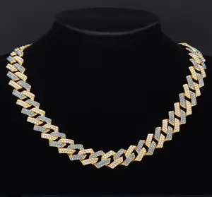 Hip Hop Miami Vice Blue Iced Bling CZ 14K Gold Plated Cuban Link Baseball Chain Necklace 20"