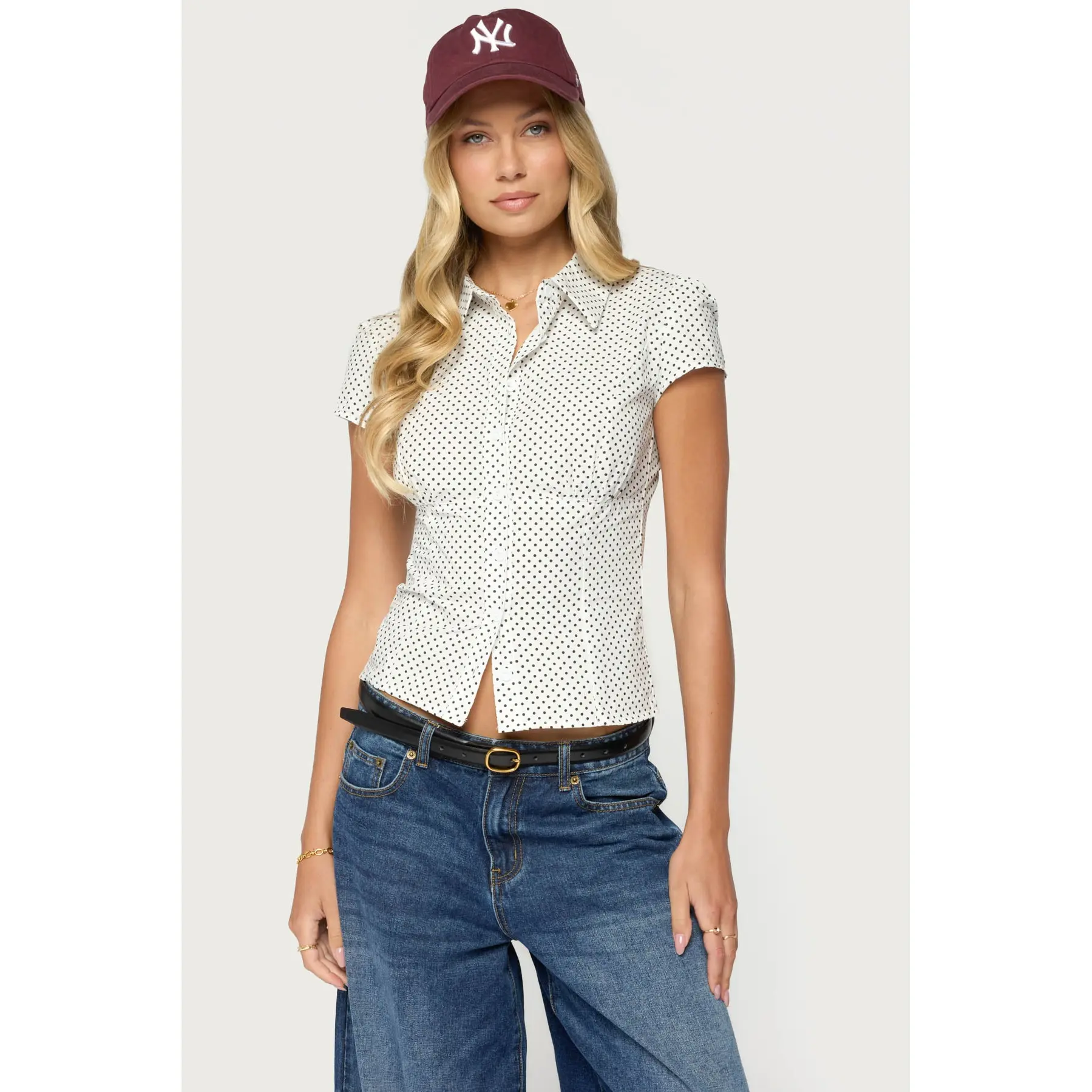Polka Dot Tailored Button Up Shirt