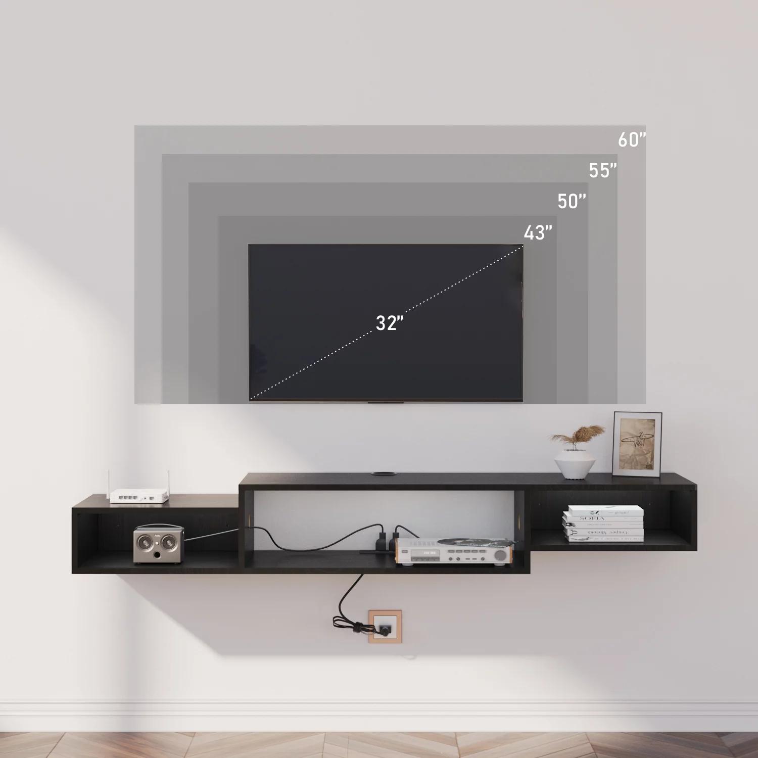 HOMBCK 59" Floating TV Stand with LED Lights & Power Outlet for 60 inch TV, Wall Mounted Media Console Entertainment Center HOMBCK 59" Floating TV Stand with LED Lights & Power Outlet for 60 inch TV, Wall Mounted Media Console Entertainment Center