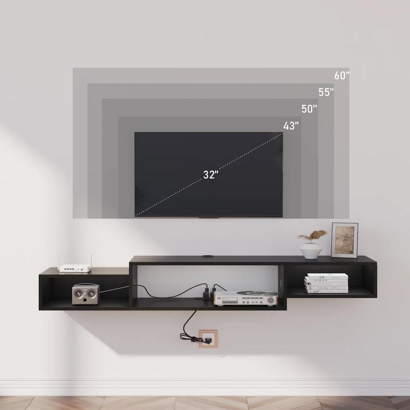 HOMBCK 59" Floating TV Stand with LED Lights & Power Outlet for 60 inch TV, Wall Mounted Media Console Entertainment Center HOMBCK 59" Floating TV Stand with LED Lights & Power Outlet for 60 inch TV, Wall Mounted Media Console Entertainment Center