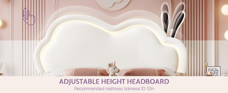 AMERLIFE Floating Bed Frame with Adjustable LED Headboard, Cute Leather Upholstered Platform Bed Frame with Wood Slats Support, Easy Assembly/Best Gift Ideas/Christmas Gifts