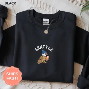 [Made In USA] Embroidered Seattle Football Shirt, Game Day Hawk Sweatshirt, Football Fan Sports Gift, Unisex Hoodie For Men, Women