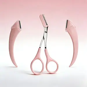 2 Curved Eyebrow Razors 1 Scissors Eyebrow Trimmer Pink Bathroom Grooming Tool Imported Stainless Steel Blades Safe for Eyebrow Shaving Salon Quality Perfect Arch Beginner Proof tiktokshopspringglowup