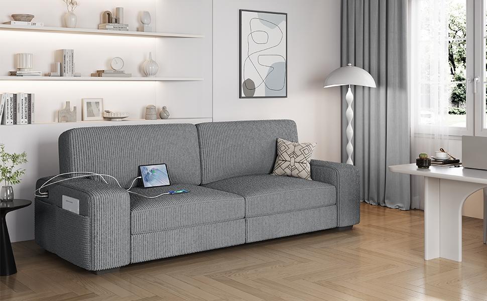 Yaheetech 83.5″ W 2-seater Upholstered Couch, Modern Corduroy Fabric Sofa Couch with Side Storage Pockets, USB Charging Ports for Living Room, 2 Packages Delivery Yaheetech 83.5″ W 2-seater Upholstered Couch, Modern Corduroy Fabric Sofa Couch with Side Storage Pockets, USB Charging Ports for Living Room, 2 Packages Delivery