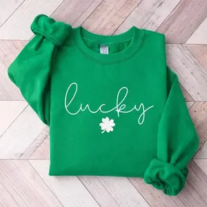 Lucky Clover Graphic Sweatshirt & T-shirt for St Patrick's Day, Simple Holiday Pullover, Unisex Apparel Made In The USA		