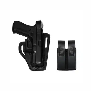 ALIS339092 Pancake Leather Holster Thumb Break RH & Double Magazine Pouch for Glock 19 Glock 23 Handmade!