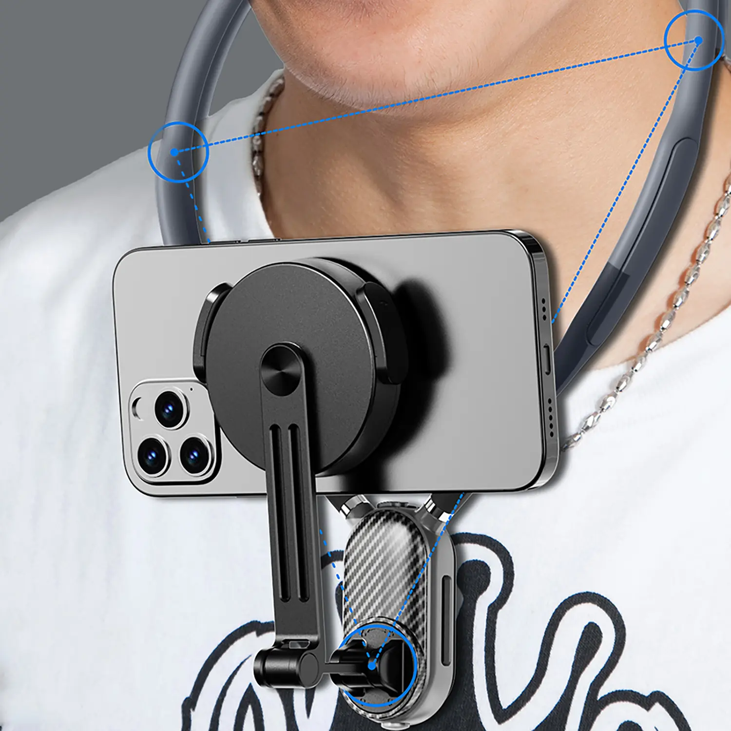Magnetic Neck Phone Mount for POV & Vlog – Hands-Free Chest Mount for Video Recording, Compatible with iPhone & Android