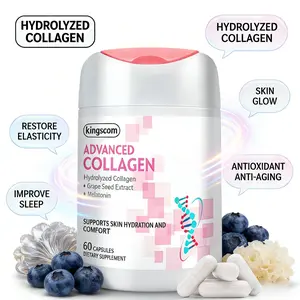 Kingscom Collagen Peptides - Skin Elasticity & Anti-Aging Supplement with Sleep Support-Wrinkle Minimizer & Skin Repair for Daily Use Healthcare Fitness Colagen Dietary Edible