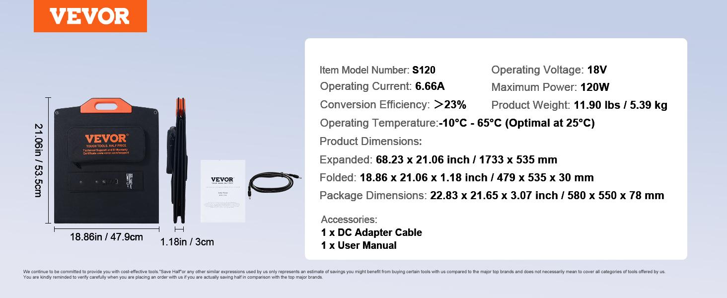 VEVOR Portable Solar Panel, TikTokShopBlackFriday, Monocrystallin 100-200W Foldable e ETFE Solar Charger, 23% Efficiency Solar Panel with Type C, DC 18V, QC3.0 USB Port, IP67 Waterproof for Home, Off Grid, Hiking