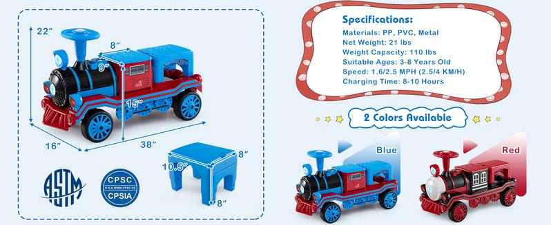 Costway Ride on Train Trackless, 12V 2-Seater Ride on Toy with Train Whistle, LED Lights, Music & Removable Chair, Electric Train w/One-Button & Soft Start, Gift for Boys & Girls,Christmas Festival Gift Black Friday Cyber Monday