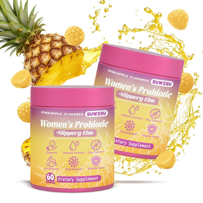 Feminine Probiotics Gummies - Pineapple Flavor, Supports pH Balance & Dryness Relief, Prebiotic & Probiotic Blend with Slippery Elm Healthcare Dietary