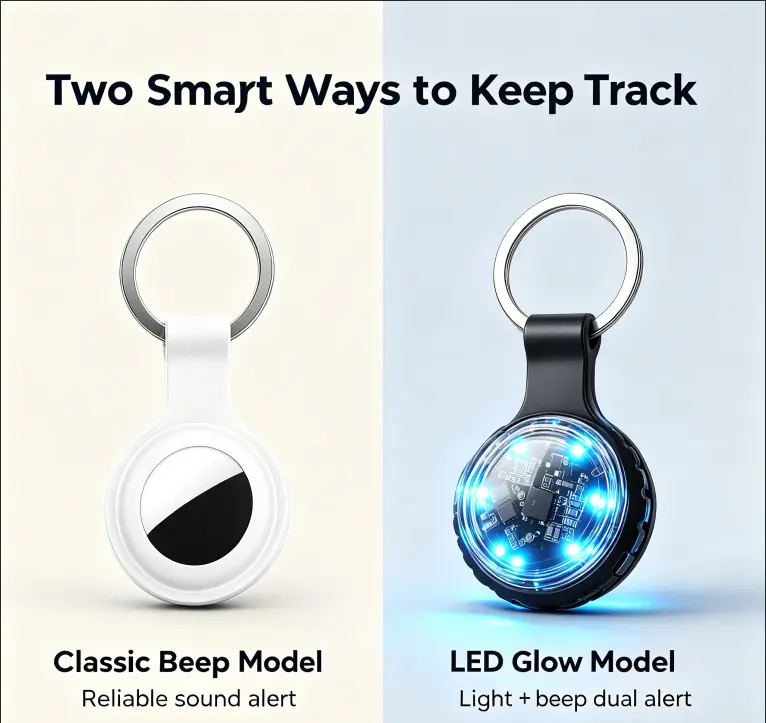 GlowBeep SmartLink Bluetooth Tracker, White Metal Keychain, Universal Splash-Proof Device with CR2032 Battery Compatibility