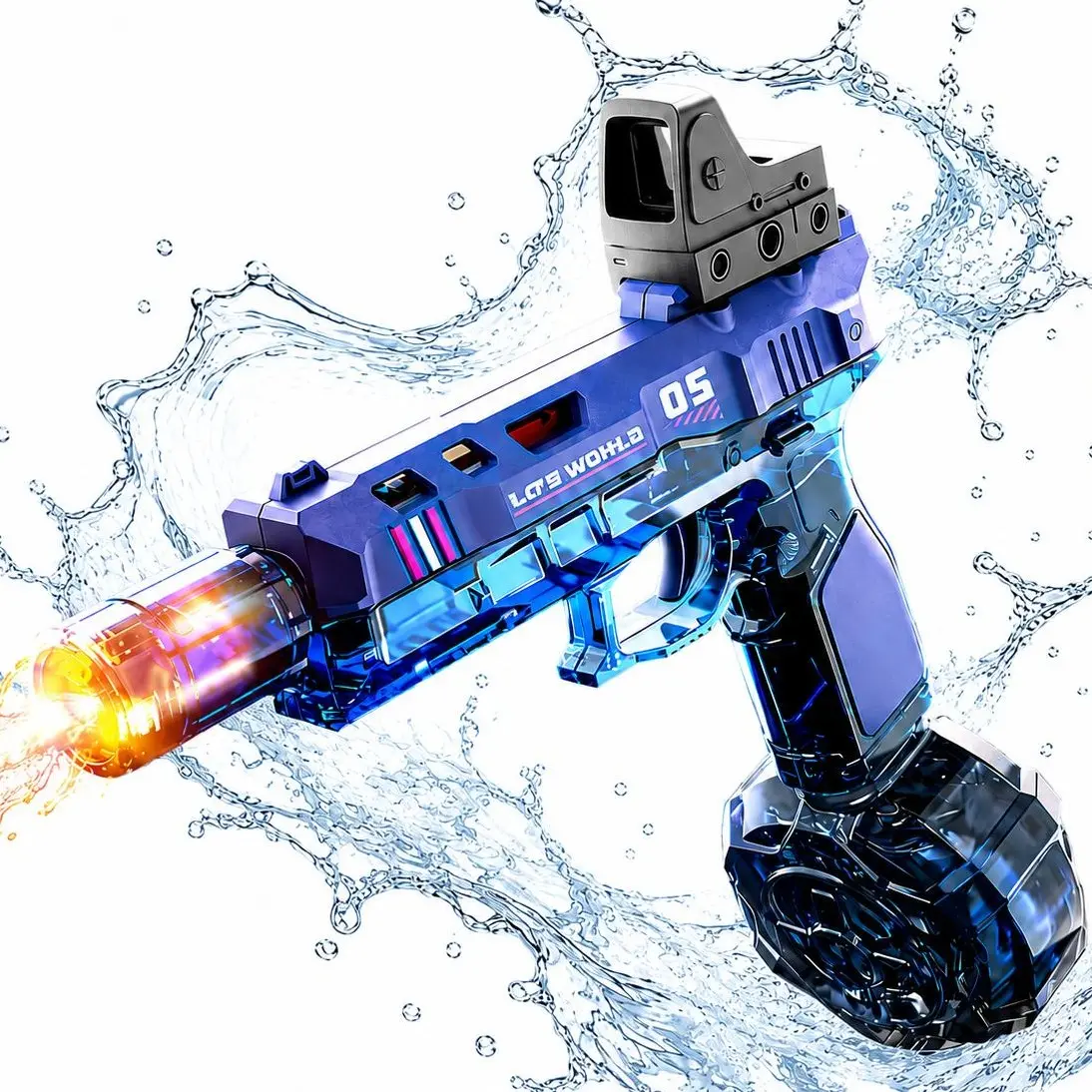 Unisex ABS Plastic Rechargeable Battery-Powered Squirt Gun, Handheld Portable Automatic Water Gun for Kids Ages 3-12, High-Capacity Flame-Lit Muzzle LED Light Toy with 28-32FT Long Range, Pool/Beach Outdoor Toy, Squirt Guns