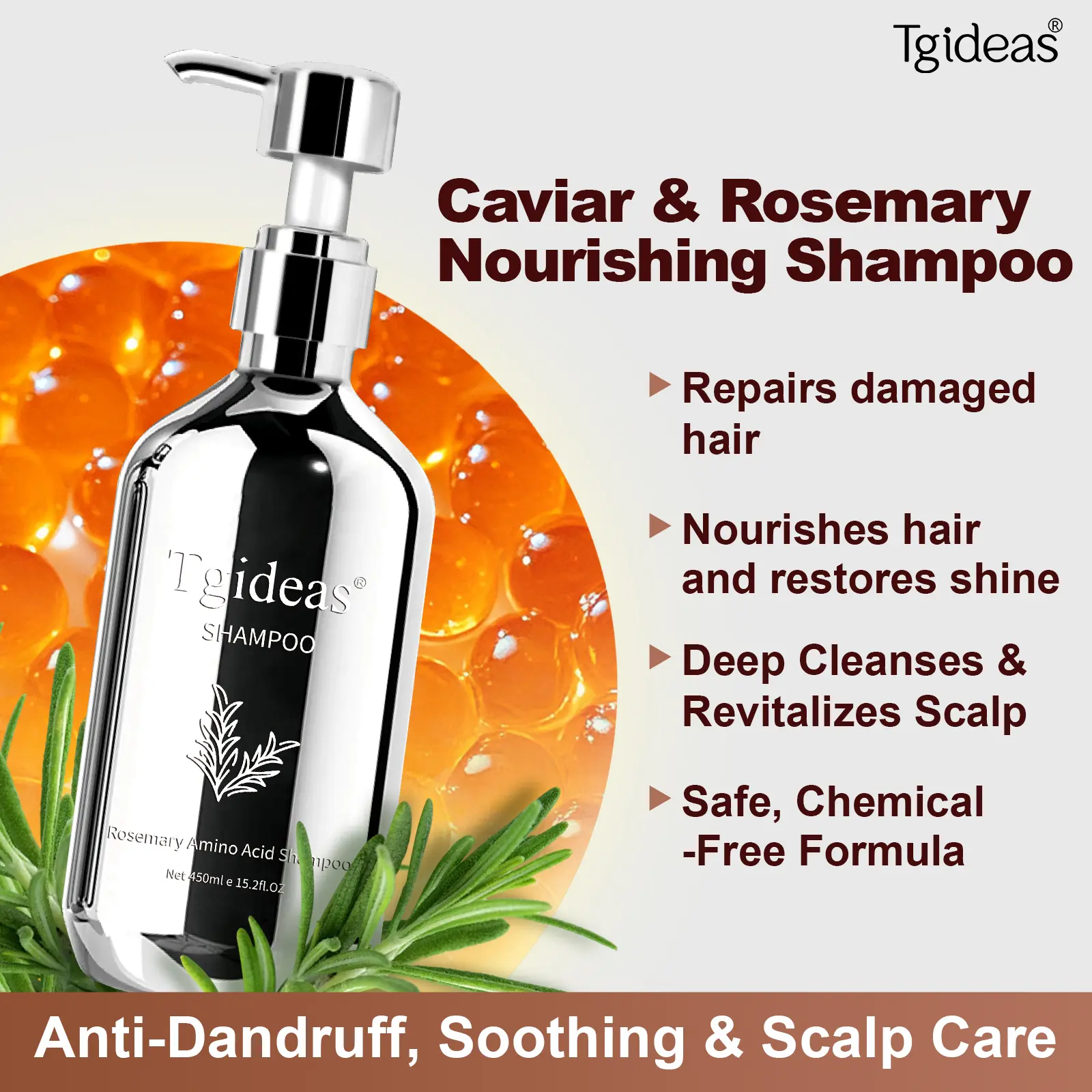 Tgideas Caviar & Rosemary Shampoo - Nourishing Haircare Cleanser, Volumizing for Oily Hair, Boosts Daily Shine, Smoothness & Softness, Complementary Conditioner,back to school
