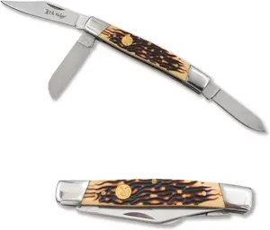 Elk Ridge 3 Blade Trapper Folding Pocket Knife 4-in Faux Jig Bone Handle Stainless Steel Blade ER-043I
