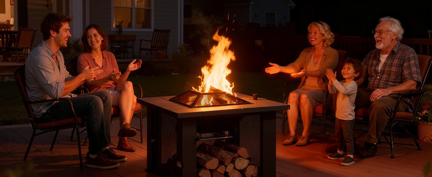 BALI OUTDOORS 3 IN 1 Square Fire Pit with BBQ Grill & Wood Burning & Temporary Cooler for Patio Outdoor Firepits Perfect Christmas Gift for Friends Family and Love One