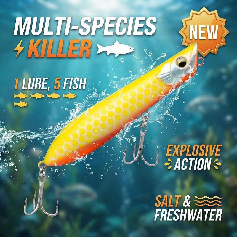 Scarlet Big Fishing Lure P2 Popper Lures with 3D Eyes, Joybait Bait Dog Mud Puppy Fishing Bait Ultra Topwater Saltwater Fishing Lures, Fishing Equipment Including Rod for GT Tuna Bass Large Fish Surf & Offshore Saltwater Fishing#big fishing lure p2