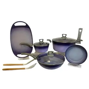 NEWARE bigger PURPLE Terracotta 10 Piece Cooking Set with GRIDDLE / Batería mas GRANDE de 10 piezas de Terracotta MORADO con COMAL
