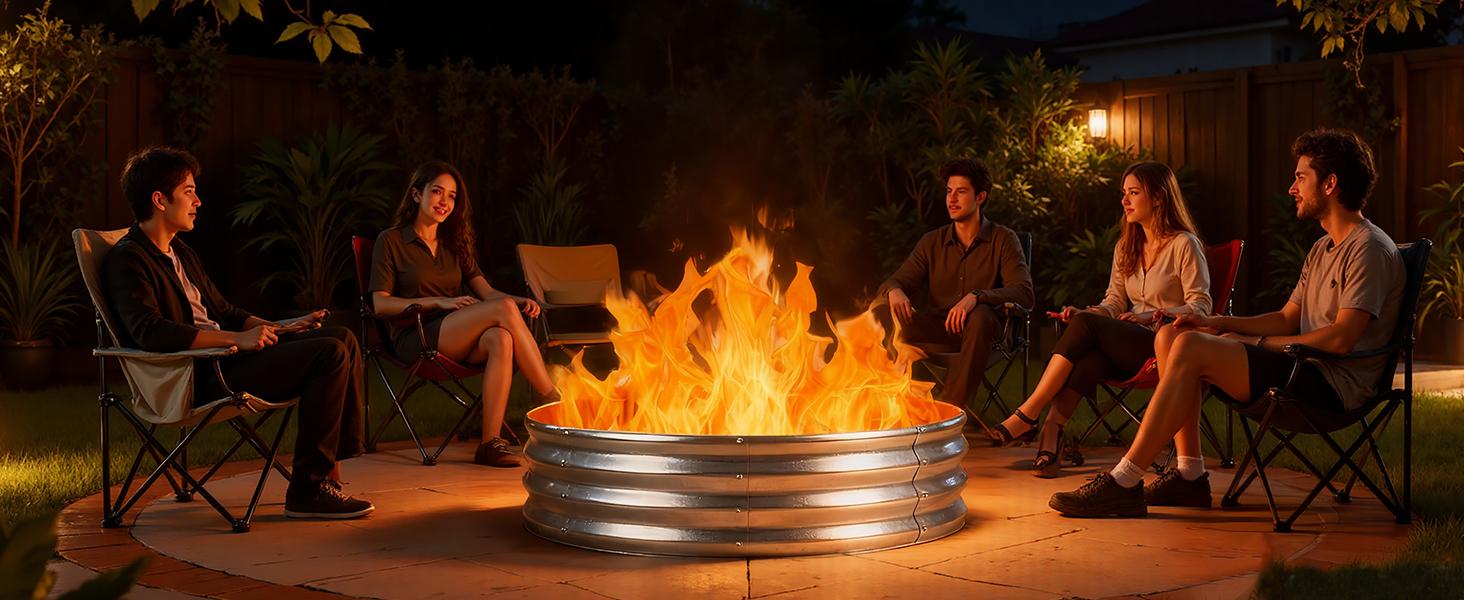 Round Fire Ring Pit Outdoor Camp Firepit Heavy Duty Galvanized Steel Foldable Outside Wood Burning Bonfire Fire Pit Ring for Camping Backyard Garden Beach Yard Gatherings