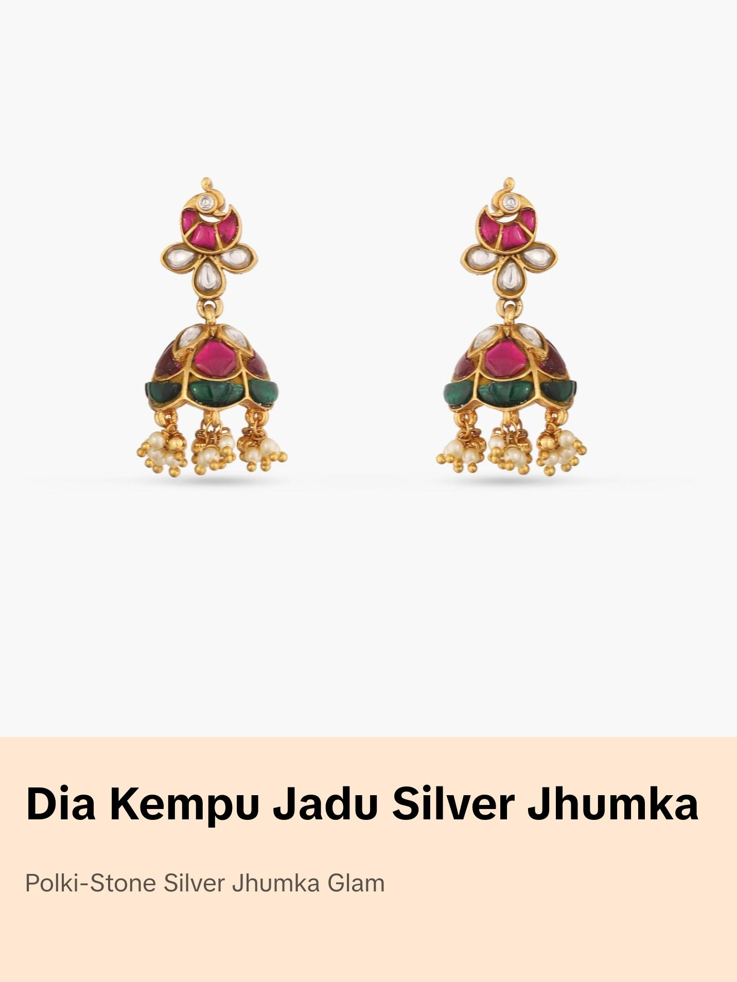 Diya Kempu Jadau Silver Jhumka Earrings