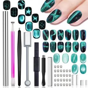 38Pcs Nail Art Cat Eye Magnet Set for Gel Polish - Dual-Ended Cylindrical Pens & 4-in-1 Multi-Shape Tools for Gradient Ombre Designs - Beginner-Friendly & Portable Nail Art Kit