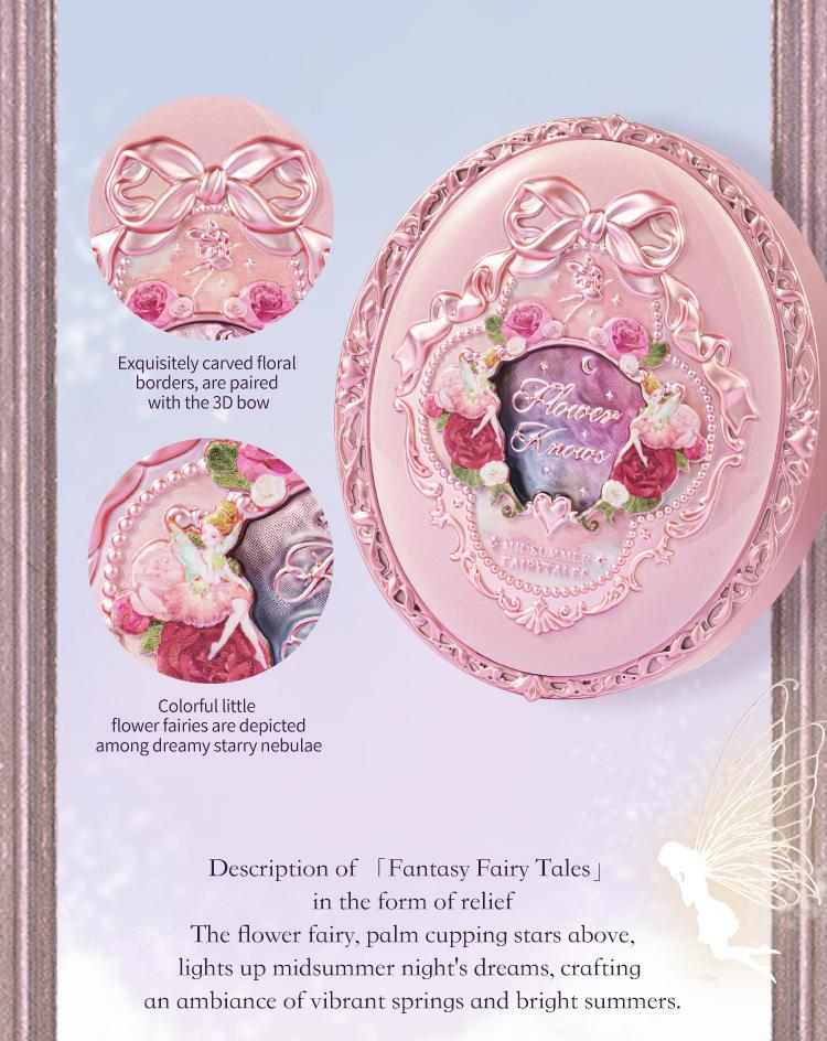 Flower Knows Midsummer Fairytales Collection Embossed Blush, Floral Velvet Embossed Blush Powder, Brightening Velvet Blush Makeup for All Skin Types, #Summervibes