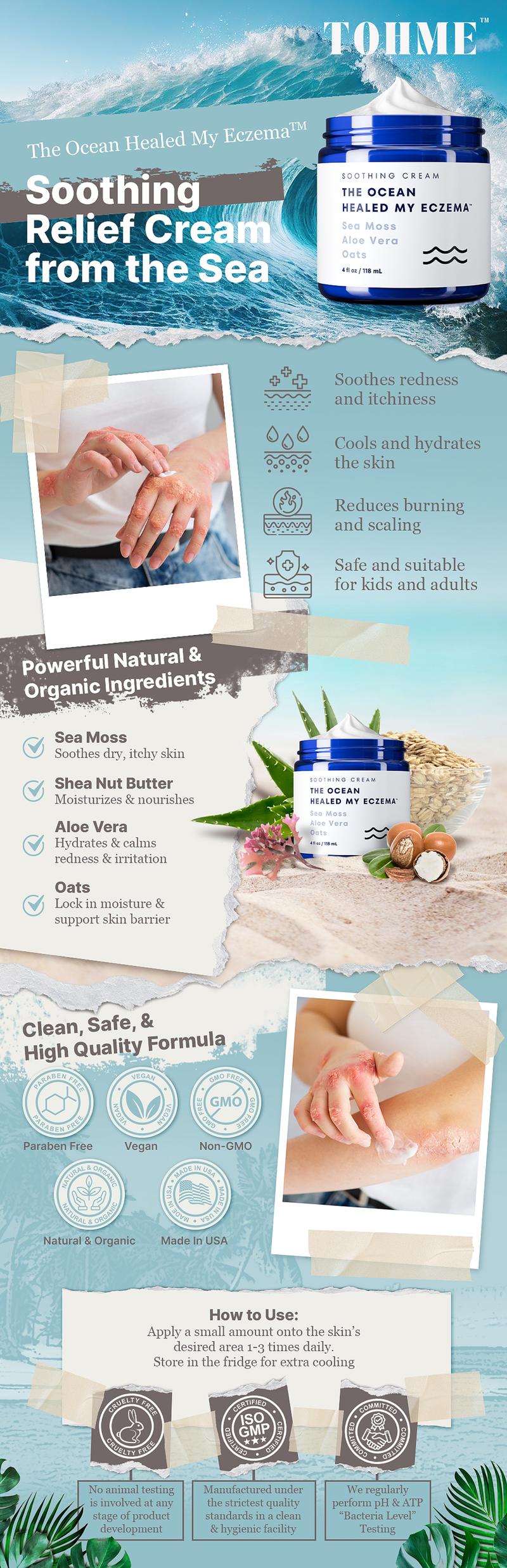 Natural Soothing Cream with Sea Moss & Oats - Eczema & Psoriasis Relief - Ocean Minerals - for Sensitive Skin - Hydrating Eczema Cream for Dry Skin