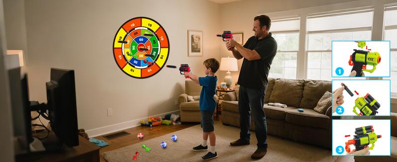 VATOS 2 Pack Bow and Arrow Toy with LED Light - 4 in 1 Archery & Dart Game Set with 20 Suction Cup Arrows, Shark Glow Target & Dart Board - Indoor/Outdoor Birthday Gift for Kids Boys Girls Ages 5-12