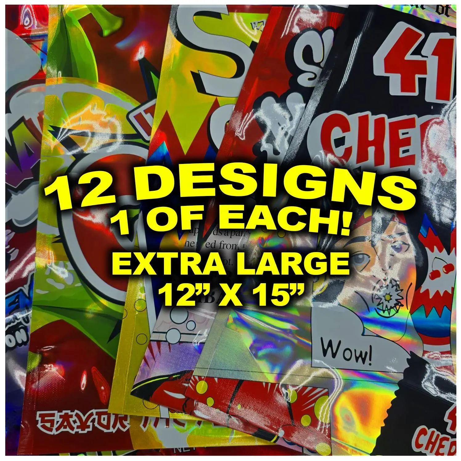 12 Pack 1lb (12inx 15in) Heavy-Duty Zip Storage Bags Assorted Designs