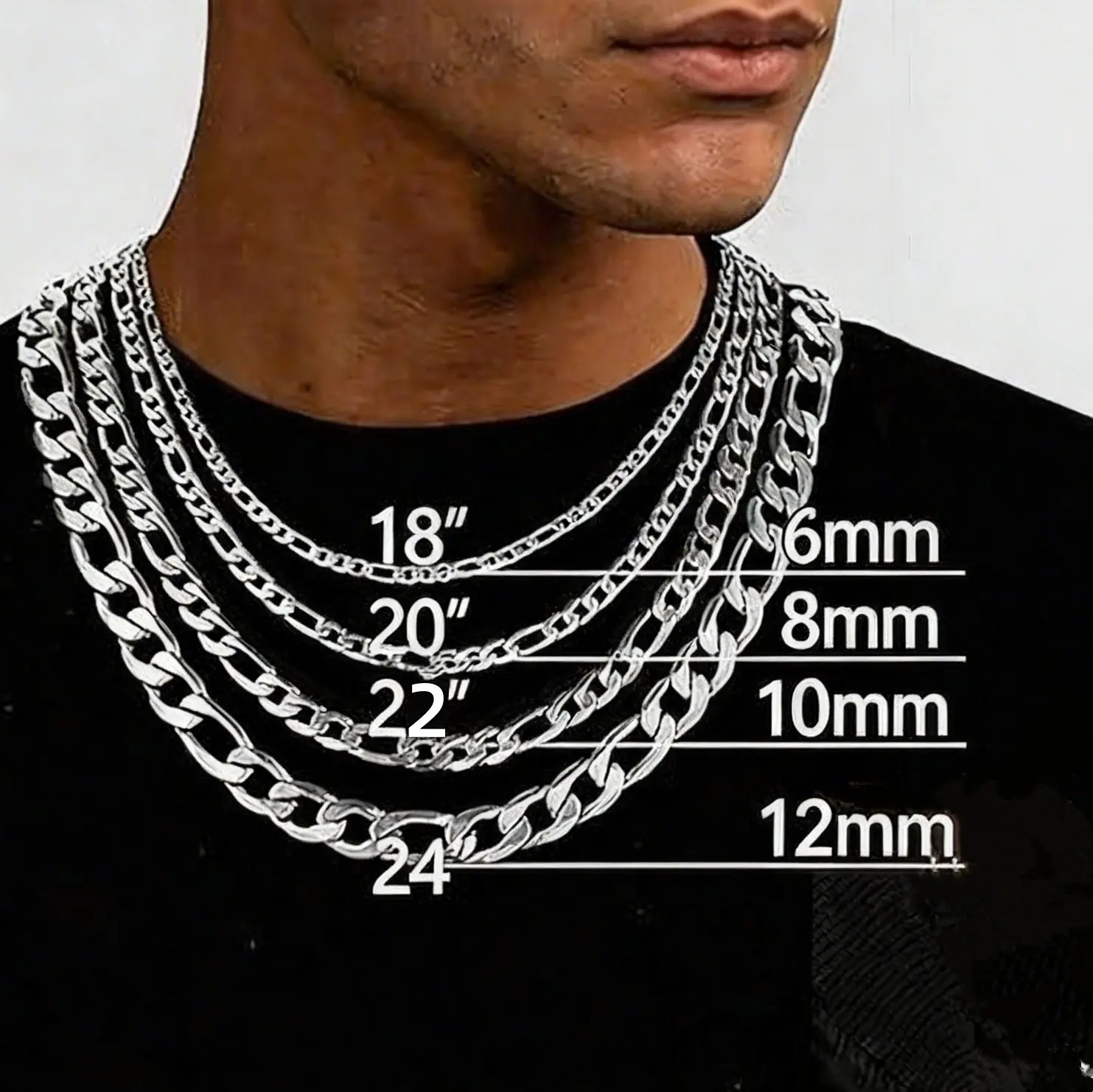 925 Silver Plated Figaro Chain Necklace for Men & Women, Italian-Style Streetwear Jewelry, Tarnish-Free for Minimalist Layering, Cool Gifts for Guys, 6-12mm, 20-24 Inch, Jewelry For Women, Men's Accessories, Necklaces For Women