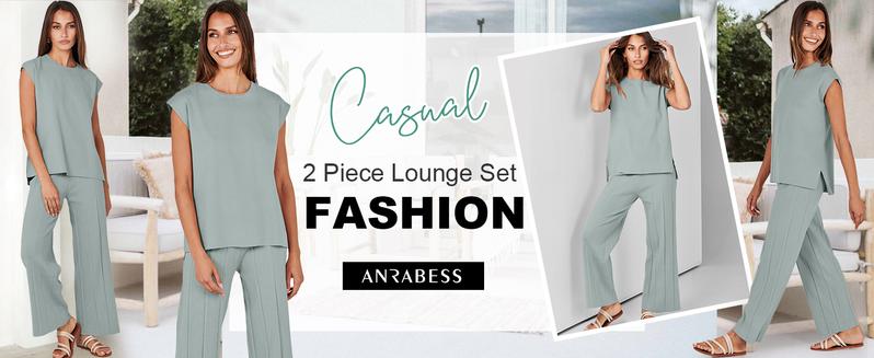 ANRABESS Summer 2 Piece Sets Women Vacation Basic Crewneck Wide Leg Lounge Outfits Sleeveless Outdoor Matching Sets Casual Comfort Plus size sets Minimalist Suits