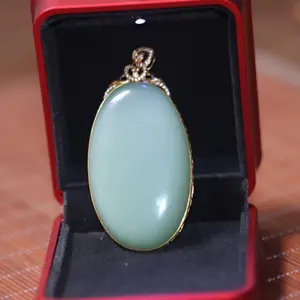 Premium Russian Jade (Pinkish-Green) No-Evil Pendant | 18K Gold Setting | 54.8×33.3×7.2mm, 32.5g | Certified Genuine Gemstone