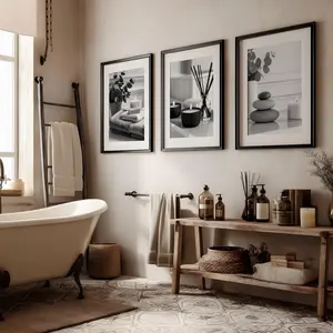 Set of 3 Relaxing Spa Bathroom Prints, Minimalist Black and White Bathroom Art, Tranquil Spa Decor for Bathroom or Wellness Home Decor M