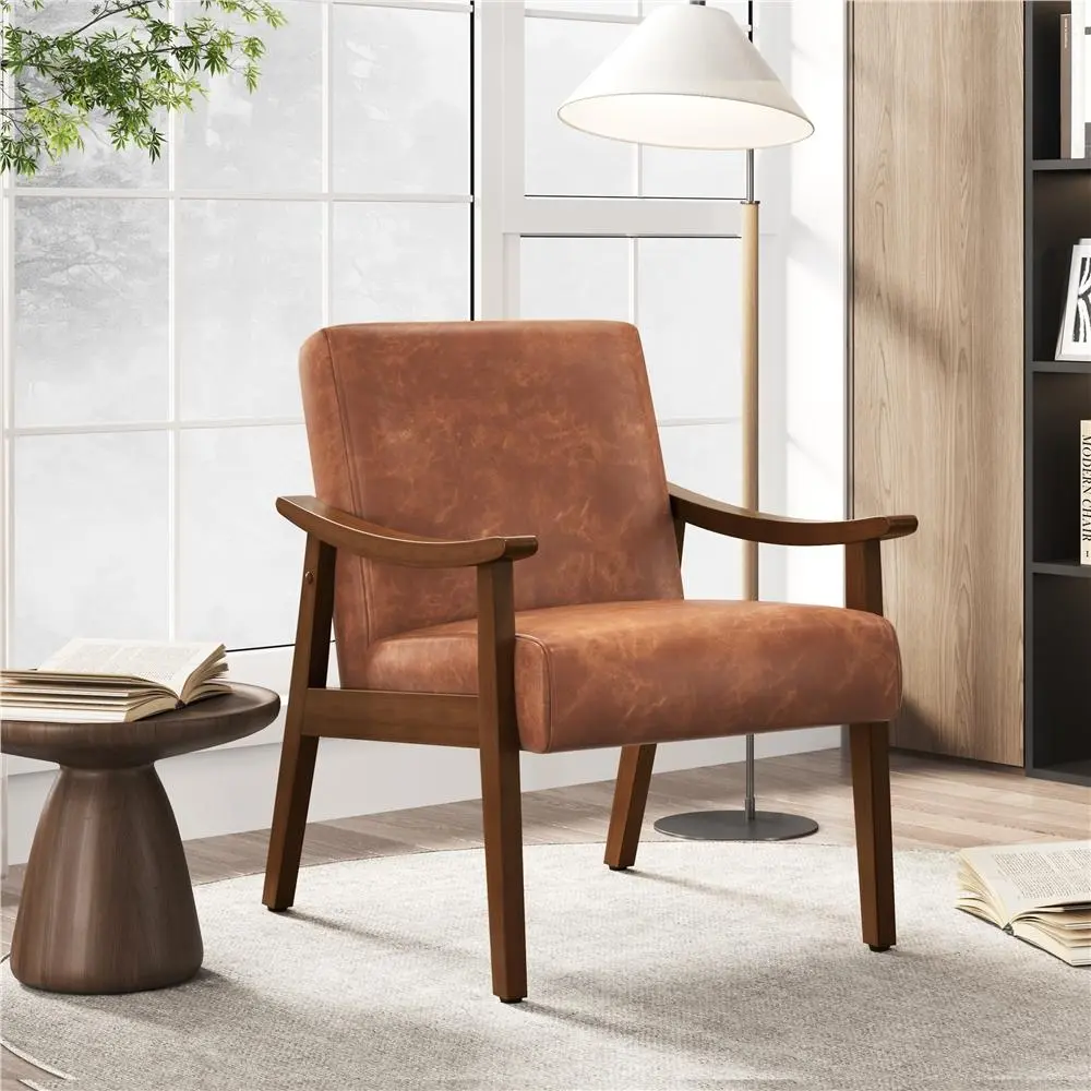 Yaheetech Mid-Century Modern Accent Chair - Solid Wood Legs, High Back Living Room Chair, Accent Furniture for Bedroom Reading & Leisure, Living Room Chairs