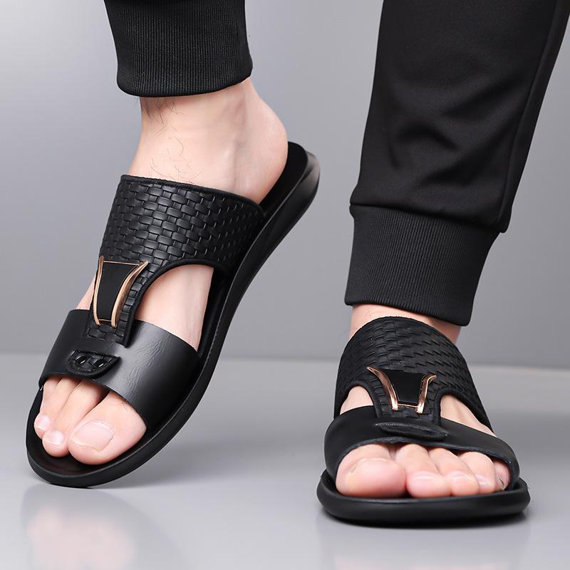 Summer Secret Men's Black PU Leather Sandals with Arch Support Anti-Slip Sole Comfortable for Wide/Narrow Feet Stylish Beach & Indoor Slippers US6.5-US13， Footwear Shoe Walking Shoes Boy