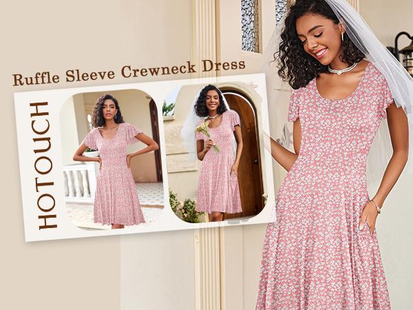 Women's Casual Floral Summer Dress with Ruffle Sleeves Crewneck Flowy Swing Mini Dress with Pockets Bohemian Style Shortsleeve Women's Casual Floral Summer Dress with Ruffle Sleeves Crewneck Flowy Swing Mini Dress with Pockets Bohemian Style Shortsleeve